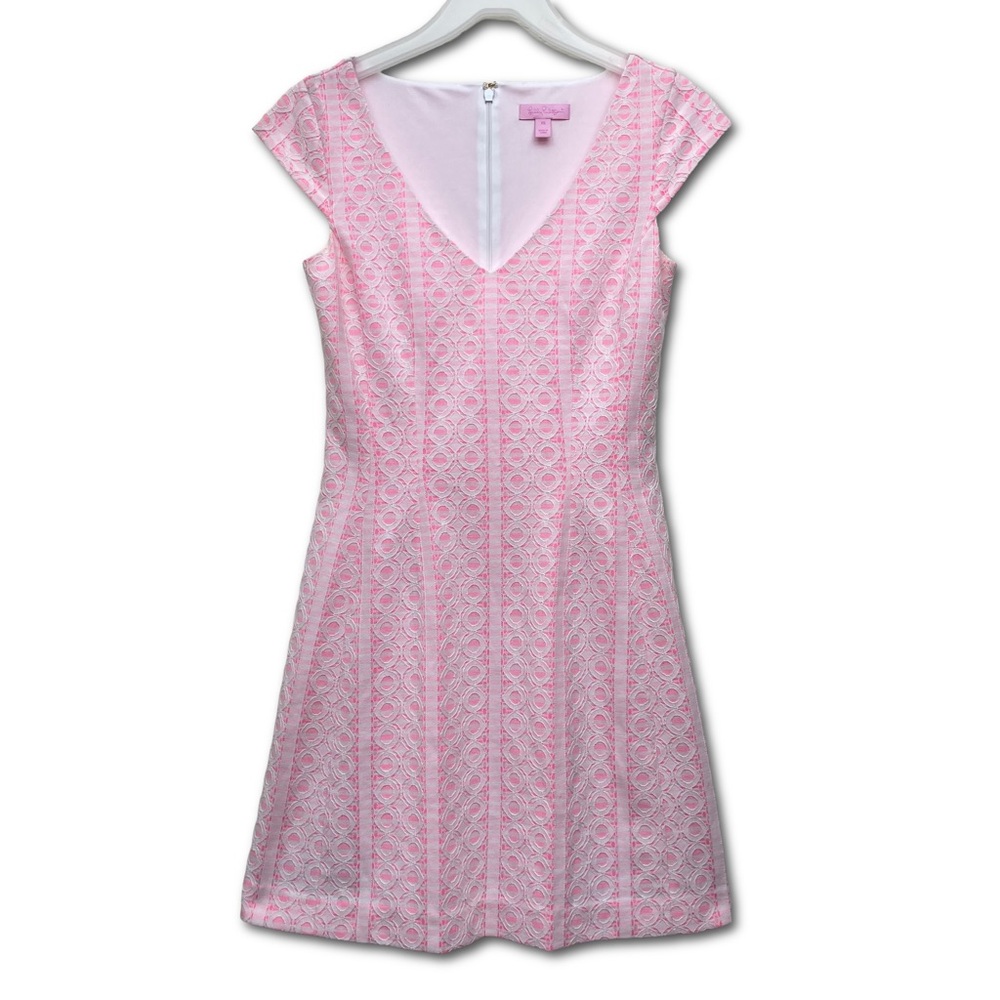 LILLY PULITZER Pink Fit and Flare Dress Geometric Design Women’s Size XS